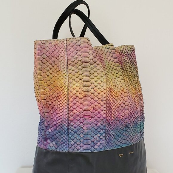 Celine cabas leather python snake skin tote XL phantom blue pink purple rainbow - Picture 9 of 15